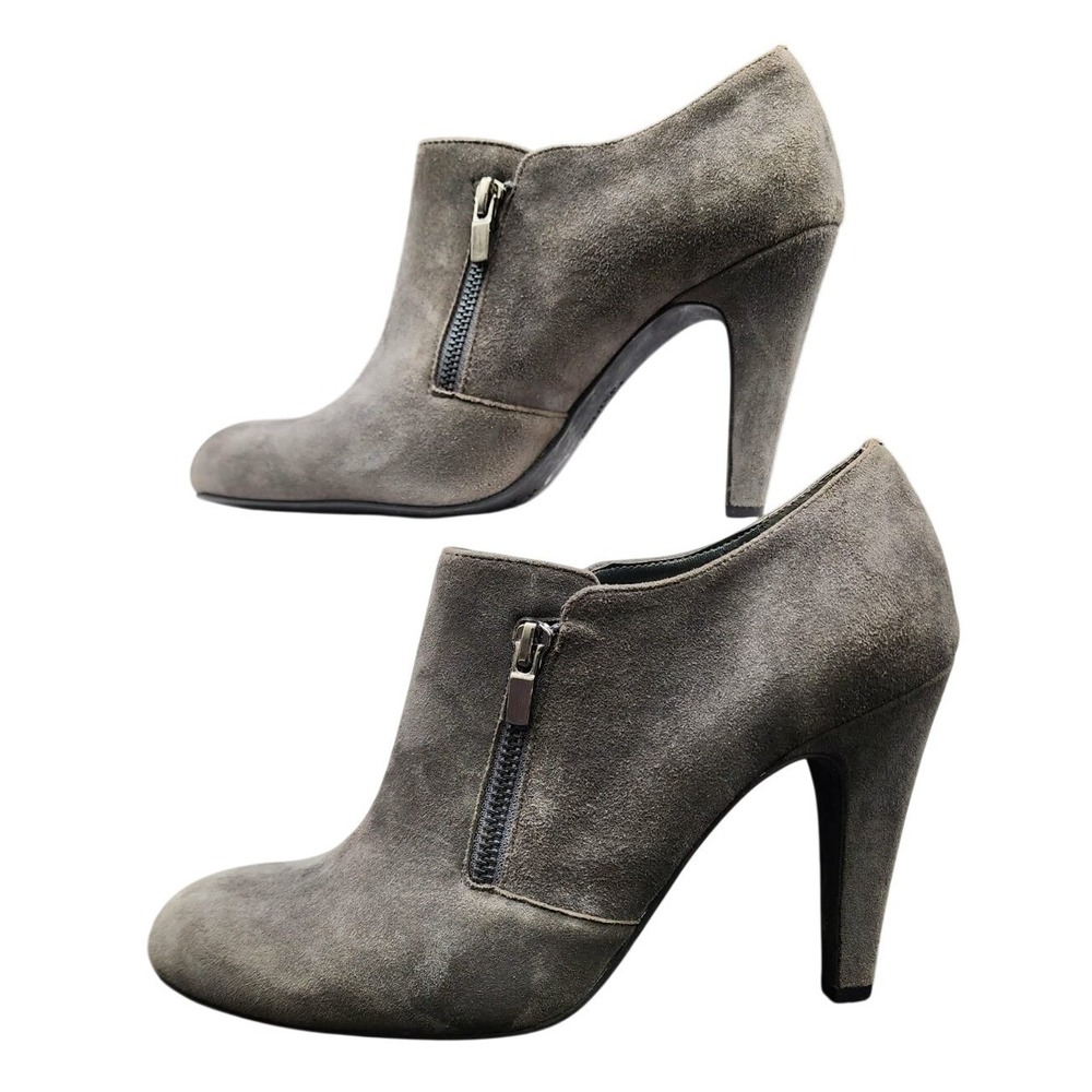 Franco Sarto L-Sync Gray Womens 10M Suede Leather Ankle Boots High Heel Zip Up